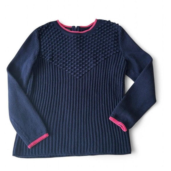 Cozy & Chic Talbots Navy Sweater with Pink Trim - Size L-Petite - Picture 1 of 11